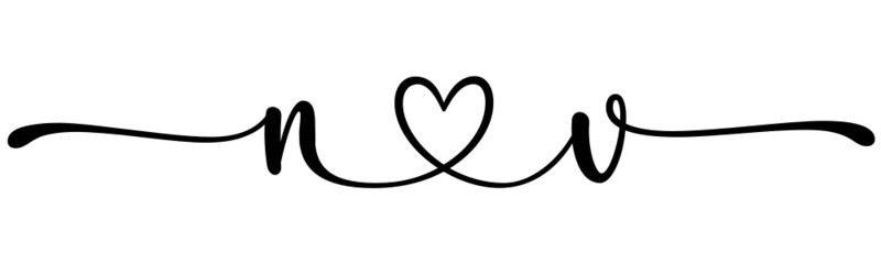 nv, vn, letters with heart Monogram, monogram wedding logo. Love icon, couples Initials, lower case, connecting HEART, home decor,