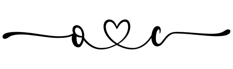 oc, co, letters with heart Monogram, monogram wedding logo. Love icon, couples Initials, lower case, connecting HEART, home decor,