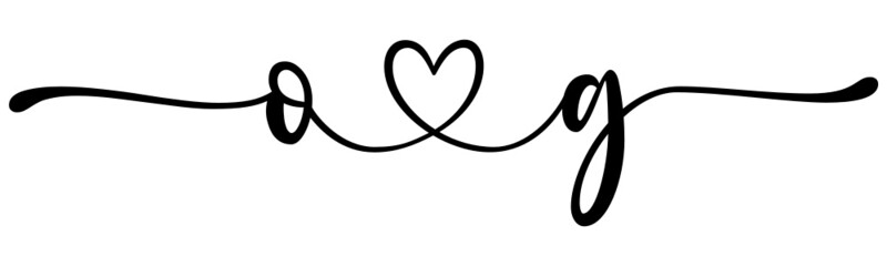 og, go, letters with heart Monogram, monogram wedding logo. Love icon, couples Initials, lower case, connecting HEART, home decor,