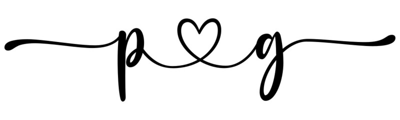 Fototapeta na wymiar pg, gp, letters with heart Monogram, monogram wedding logo. Love icon, couples Initials, lower case, connecting HEART, home decor,