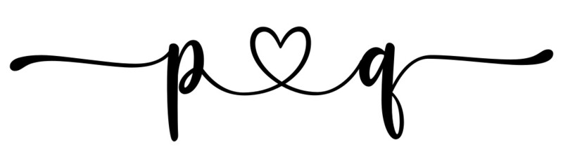 pq, qp, letters with heart Monogram, monogram wedding logo. Love icon, couples Initials, lower case, connecting HEART, home decor,
