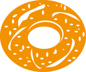 Print   Turkish food, sesame bagel. Street food, rouge, delicious bagel with seeds sesame. An illustration of a bagel on a white isolated background. 