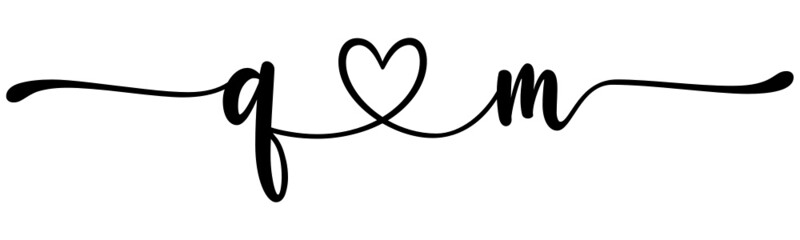 qm, mq, letters with heart Monogram, monogram wedding logo. Love icon, couples Initials, lower case, connecting HEART, home decor,