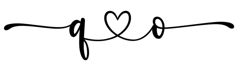 qo, oq, letters with heart Monogram, monogram wedding logo. Love icon, couples Initials, lower case, connecting HEART, home decor,
