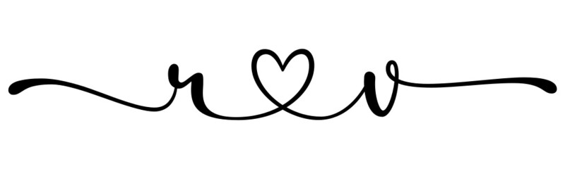 rv, vr, letters with heart Monogram, monogram wedding logo. Love icon, couples Initials, lower case, connecting HEART, home decor,