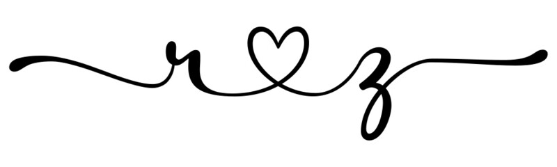 rz, zr, letters with heart Monogram, monogram wedding logo. Love icon, couples Initials, lower case, connecting HEART, home decor,