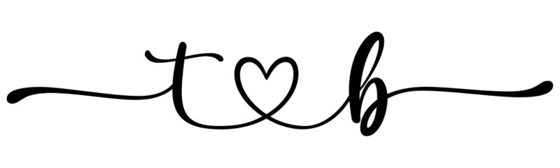 tb, bt, letters with heart Monogram, monogram wedding logo. Love icon, couples Initials, lower case, connecting HEART, home decor,