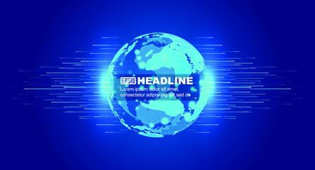 Science and technology Earth emits luminous lines globalization international science and technology background.