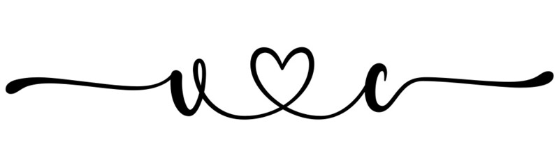 vc, cv, letters with heart Monogram, monogram wedding logo. Love icon, couples Initials, lower case, connecting HEART, home decor,
