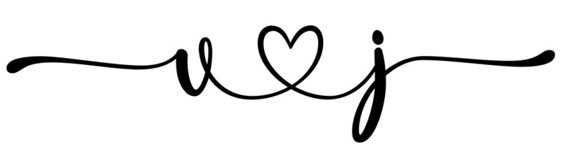 vj, jv, letters with heart Monogram, monogram wedding logo. Love icon, couples Initials, lower case, connecting HEART, home decor,
