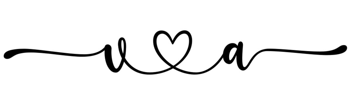 va, av, letters with heart Monogram, monogram wedding logo. Love icon, couples Initials, lower case, connecting HEART, home decor,