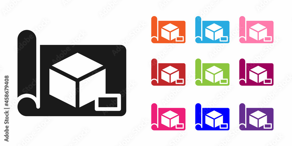 Poster black graphing paper for engineering icon isolated on white background. set icons colorful. vector