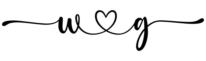 wg, gw, letters with heart Monogram, monogram wedding logo. Love icon, couples Initials, lower case, connecting HEART, home decor,