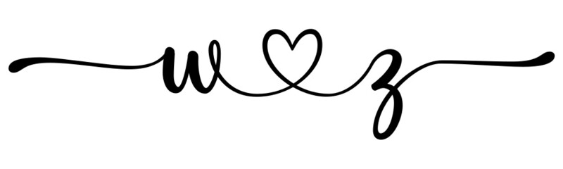 wz, zw, letters with heart Monogram, monogram wedding logo. Love icon, couples Initials, lower case, connecting HEART, home decor,