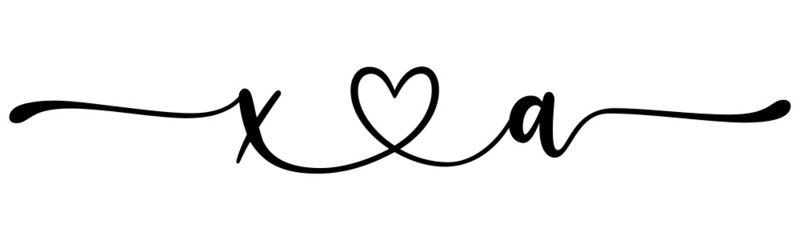 xa, ax, letters with heart Monogram, monogram wedding logo. Love icon, couples Initials, lower case, connecting HEART, home decor,