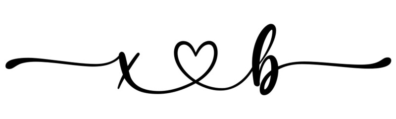 xb, bx, letters with heart Monogram, monogram wedding logo. Love icon, couples Initials, lower case, connecting HEART, home decor,
