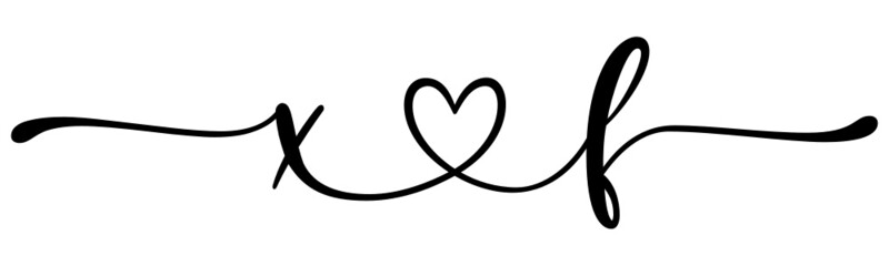 xf, fx, letters with heart Monogram, monogram wedding logo. Love icon, couples Initials, lower case, connecting HEART, home decor,