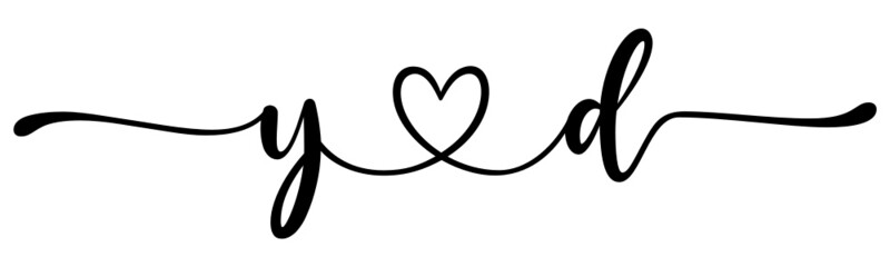 yd, dy, letters with heart Monogram, monogram wedding logo. Love icon, couples Initials, lower case, connecting HEART, home decor,