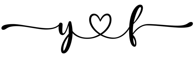 yf, fy, letters with heart Monogram, monogram wedding logo. Love icon, couples Initials, lower case, connecting HEART, home decor,