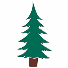 drawing with one continuous line green tree, sketch