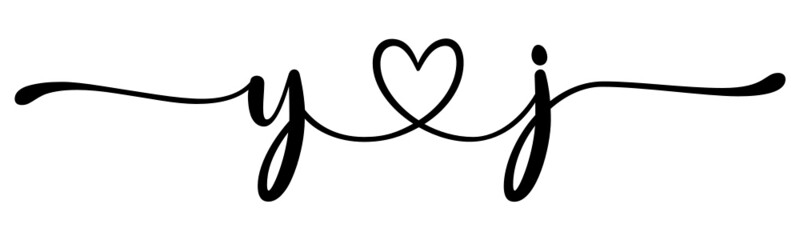 yj, jy, letters with heart Monogram, monogram wedding logo. Love icon, couples Initials, lower case, connecting HEART, home decor,