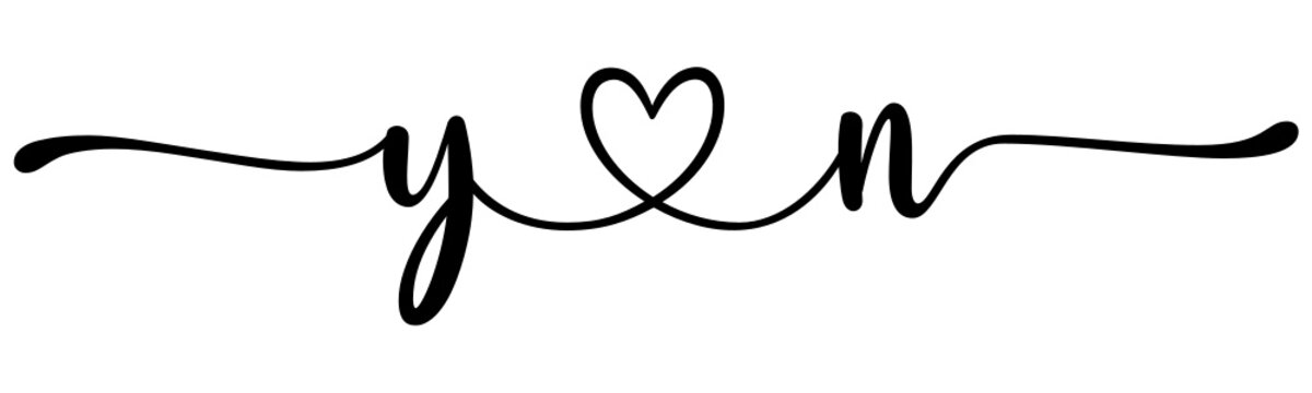 yn, ny, letters with heart Monogram, monogram wedding logo. Love icon, couples Initials, lower case, connecting HEART, home decor,