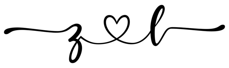 zl, lz, letters with heart Monogram, monogram wedding logo. Love icon, couples Initials, lower case, connecting HEART, home decor,