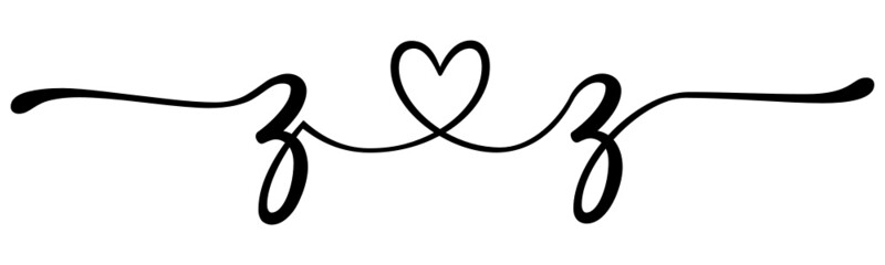 zz, zz, letters with heart Monogram, monogram wedding logo. Love icon, couples Initials, lower case, connecting HEART, home decor,