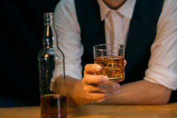 Barman pouring whiskey whiskey glass beautiful night