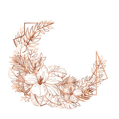 Beautiful line art floral wedding card invitation template