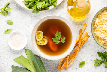 Bone broth served in a bowl ready to eat