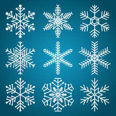 Naklejka na ściany i meble Set of snowflake vector in different shapes, Flat design Illustrations