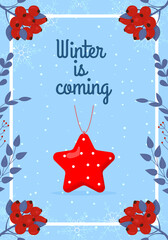 Fototapeta na wymiar New Year 2022 card. Winter card design illustration for greetings, invitation, flyer, brochure. Tree toy