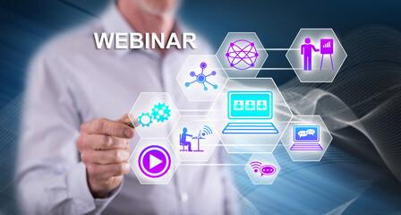Man touching a webinar concept