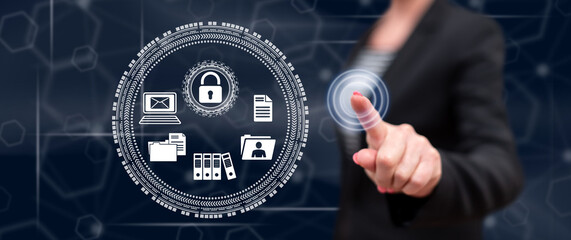 Woman touching a data protection concept