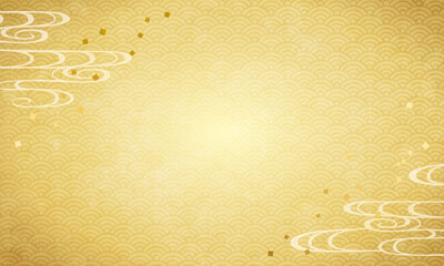 雲と金箔と金色の和風の背景のベクターイラスト