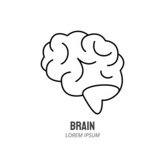 Human brain line icon. Human marrow side view outline stroke element. Psychologist counseling. Editable stroke vector illustration