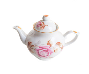 Beautiful porcelain teapot for brewing on a white background