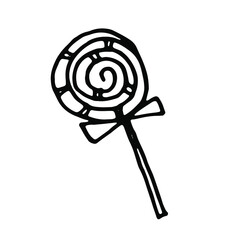 Christmas lollipop.Doodle.Hand painted lineart illustration.Lollipop icon.