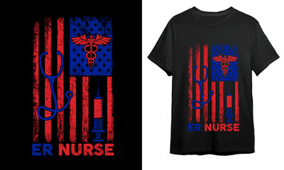 ER Nurse, USA Flag, Nurse T-shirt Design, Vector Artwork, T-shirt Design Idea, 