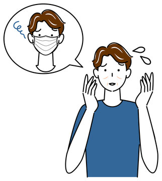 worried man thinking about wearing mask clip art preview
