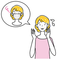 スキンケア マスクの着用が原因で顔のしわやたるみが出来た女性 イラスト シンプル ベクター