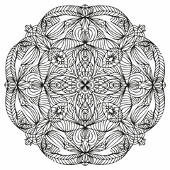 Round mandala for relaxation and meditation. Vector illustration. Indian, Arabic, African, Pakistani, Turkish, mystical, national motives. Coloring Book