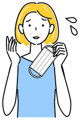 スキンケア マスクの着用が原因で顔のしわやたるみが出来た女性 イラスト シンプル ベクター
