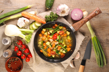broth and vegetable and ingredients