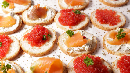 canape - toast with cream and salmon
