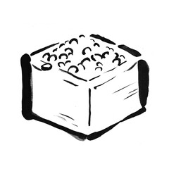 枡に入ったお米の手描き筆書きイラスト素材