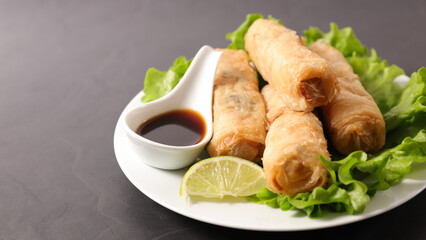 fried spring roll and soy sauce