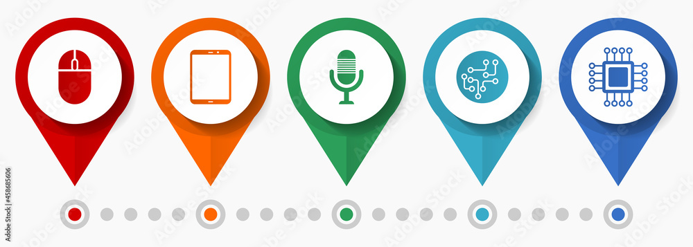 Aufkleber computer, technology, electronics concept vector icon set, flat design pointers, infographic templat