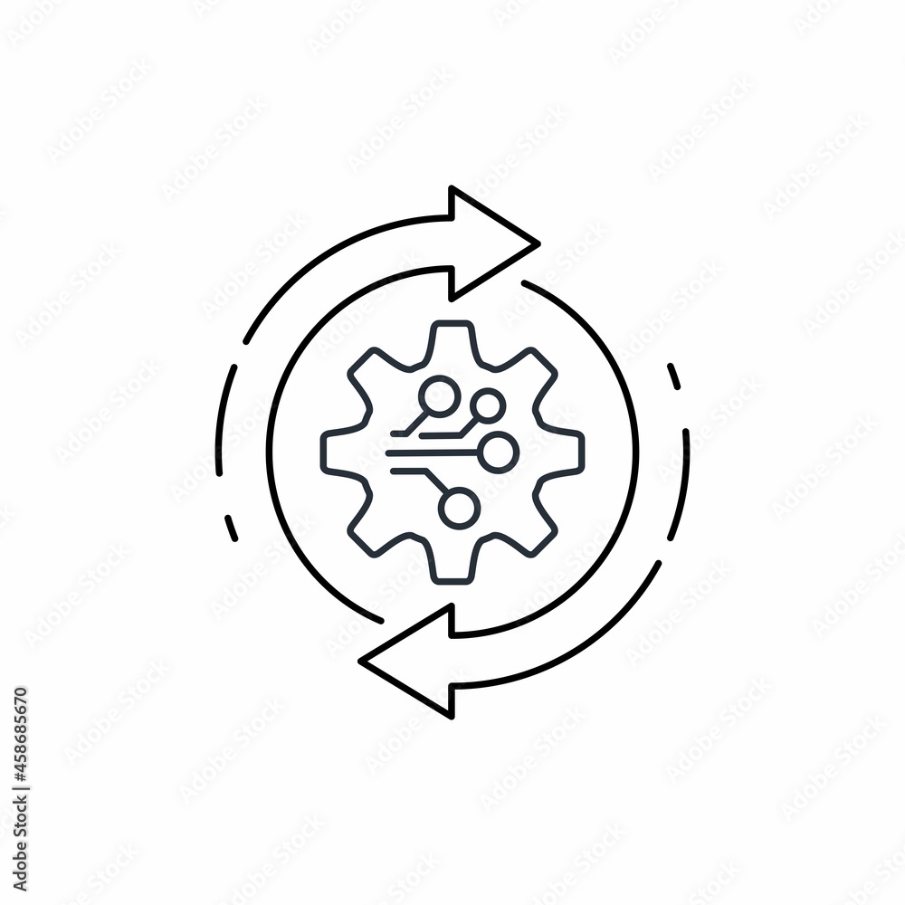 Poster replacing software provision. new version of an electronic product. vector linear icon isolated on w